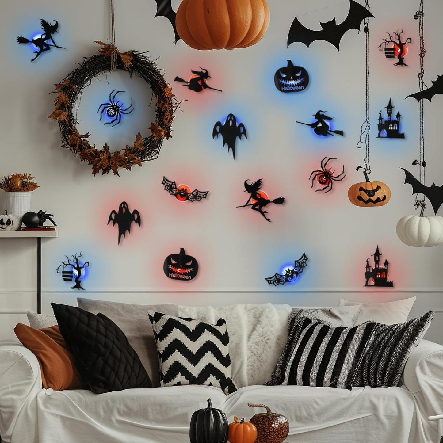 Halloween LED Silhouette Wall Light Stickers, Battery Powered Peel & Stick Decor Lights
