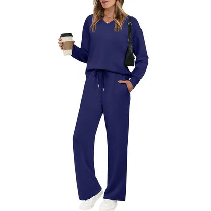 🌸 Effortless V-Neck Lounge Set – Wide Leg, Soft & Stylish