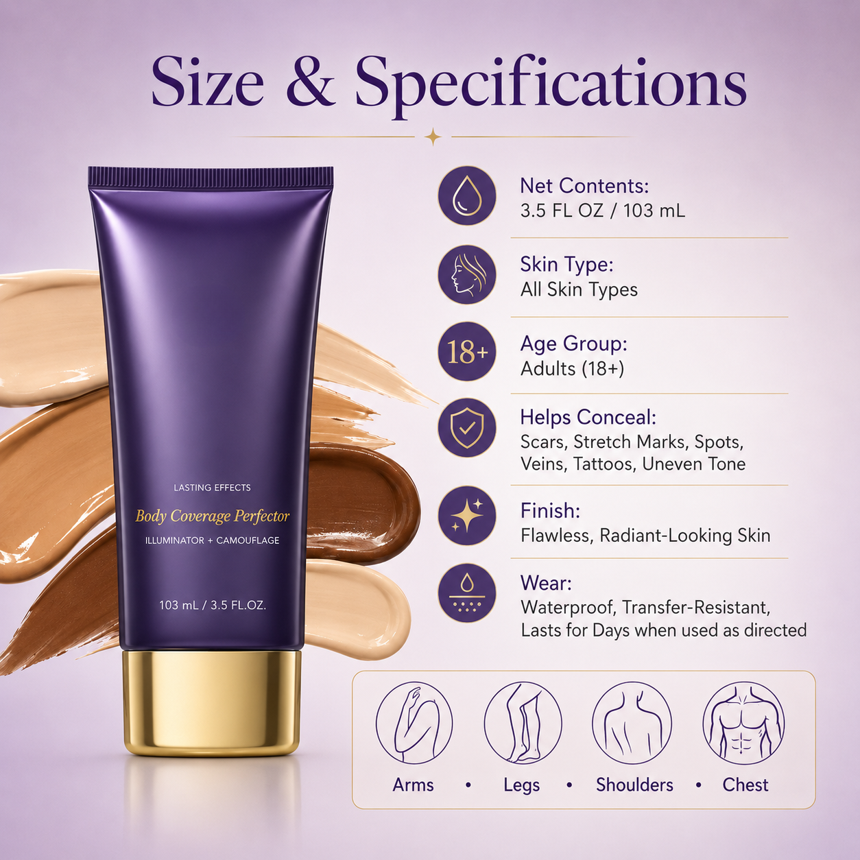 🎨 Body Makeup Perfector 3.5oz – Full Coverage for Scars, Veins, Spots & Tattoos
