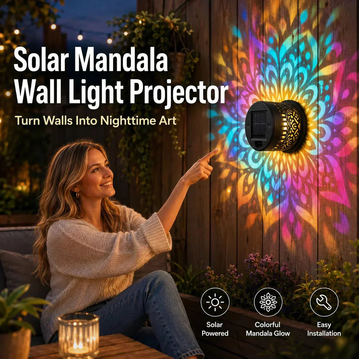 🌞 49% OFF🎁Solar Mandala Light – Stunning Pattern Projection, 2-in-1 Floor & Wall Design & IP65 Waterproof Auto On/Off 🌿