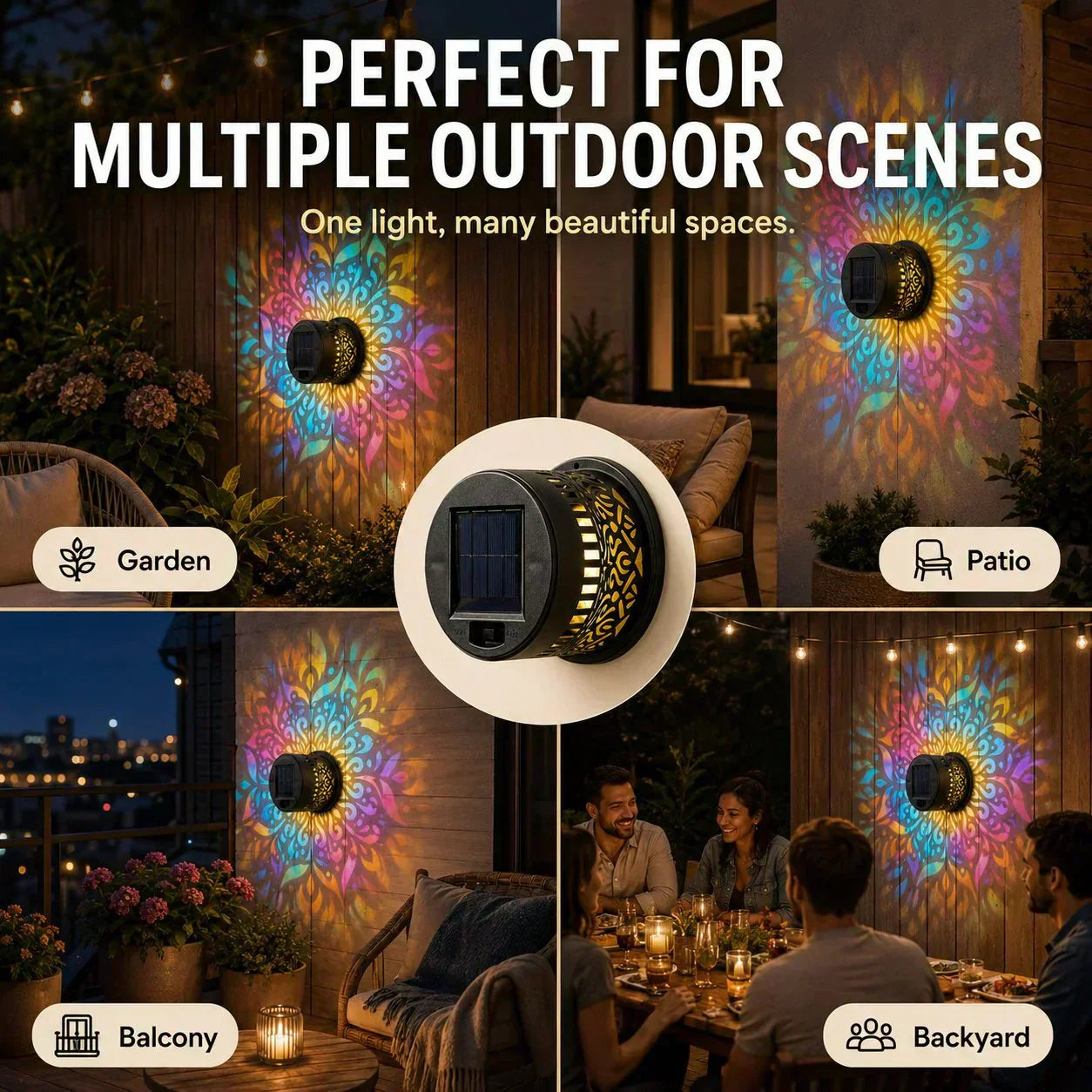 🌞 49% OFF🎁Solar Mandala Light – Stunning Pattern Projection, 2-in-1 Floor & Wall Design & IP65 Waterproof Auto On/Off 🌿