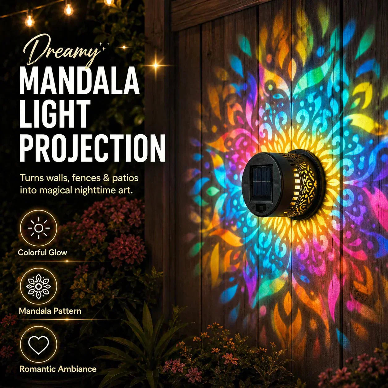 🌞 49% OFF🎁Solar Mandala Light – Stunning Pattern Projection, 2-in-1 Floor & Wall Design & IP65 Waterproof Auto On/Off 🌿