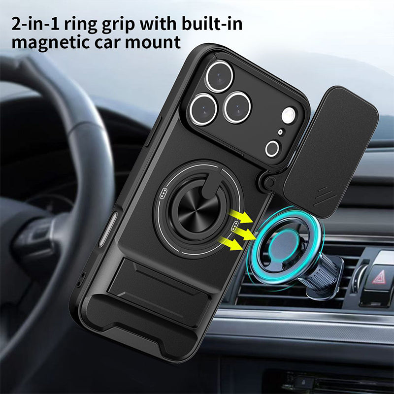 Mecha Push Window iPhone Case – Magnetic Ring Holder, Military-Grade Shockproof Cover