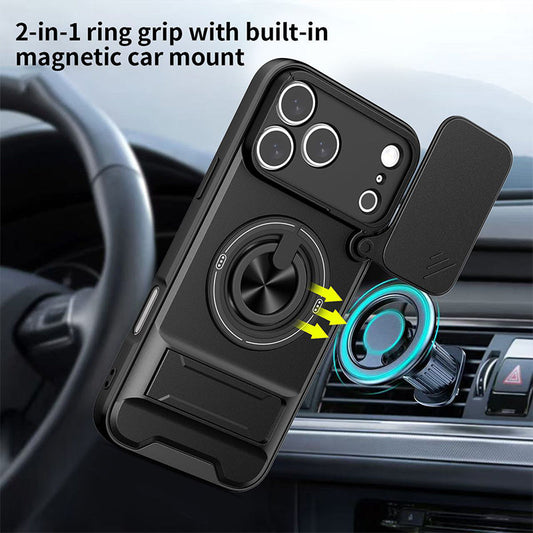 Mecha Push Window iPhone Case – Magnetic Ring Holder, Military-Grade Shockproof Cover