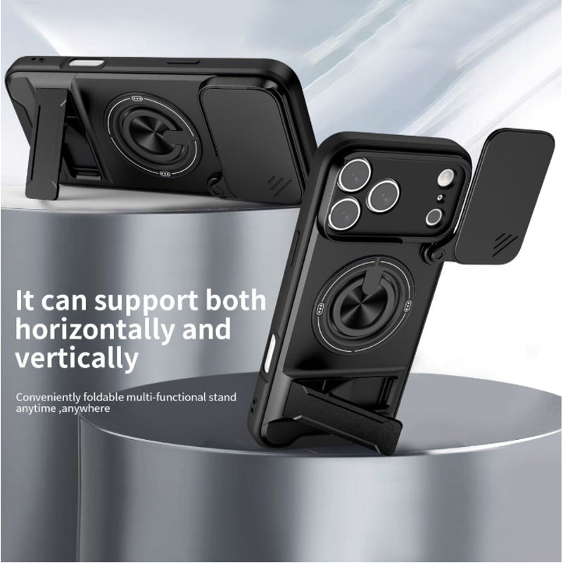 Mecha Push Window iPhone Case – Magnetic Ring Holder, Military-Grade Shockproof Cover