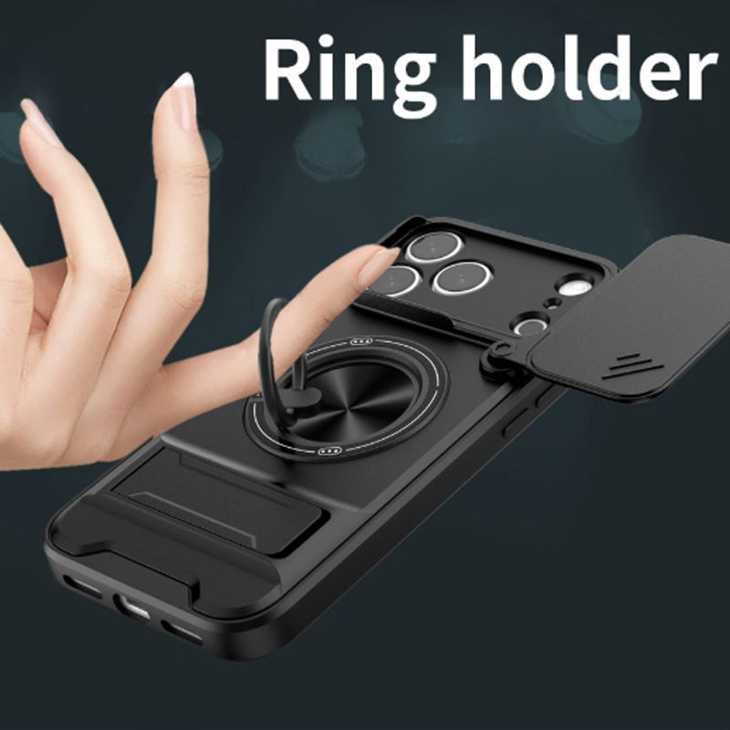 Mecha Push Window iPhone Case – Magnetic Ring Holder, Military-Grade Shockproof Cover