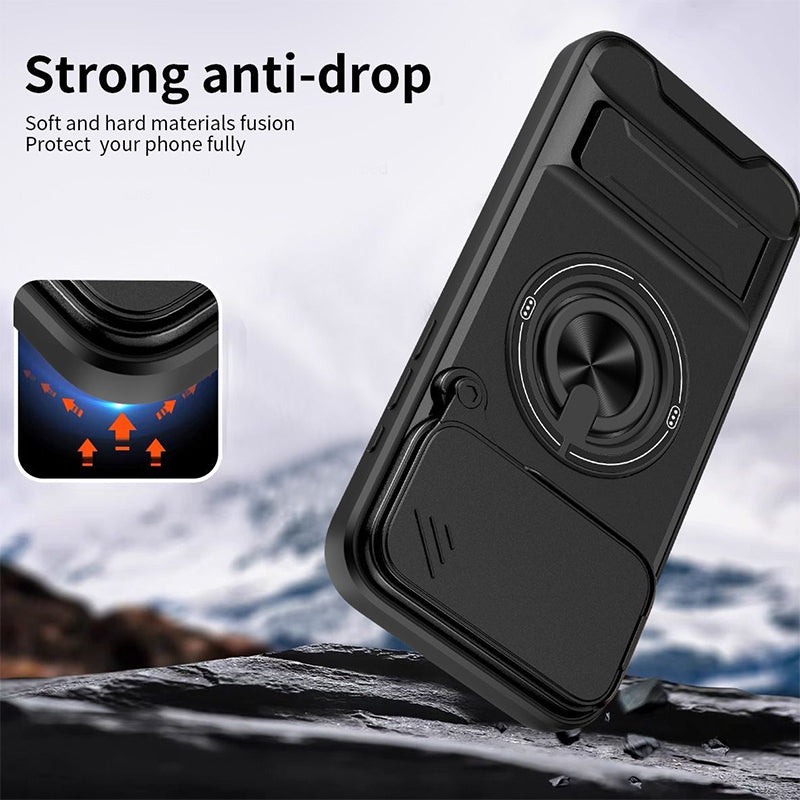 Mecha Push Window iPhone Case – Magnetic Ring Holder, Military-Grade Shockproof Cover