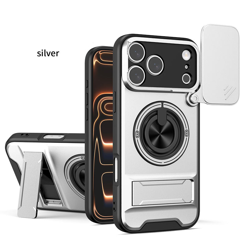 Mecha Push Window iPhone Case – Magnetic Ring Holder, Military-Grade Shockproof Cover
