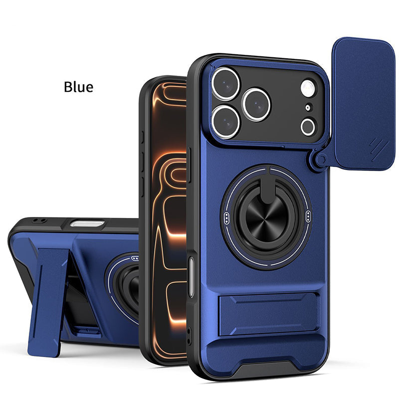 Mecha Push Window iPhone Case – Magnetic Ring Holder, Military-Grade Shockproof Cover