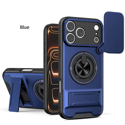 Mecha Push Window iPhone Case – Magnetic Ring Holder, Military-Grade Shockproof Cover