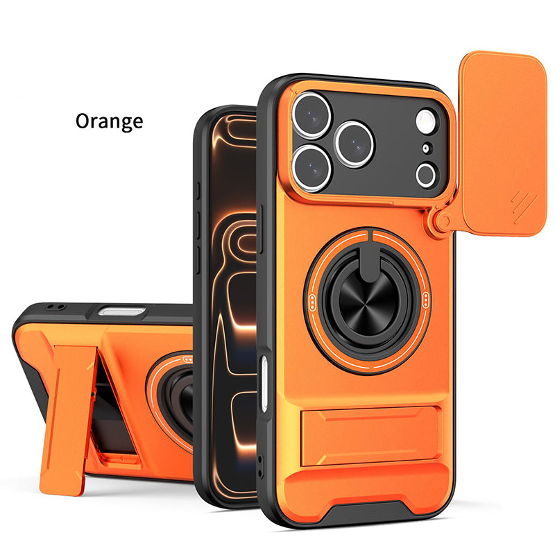 Mecha Push Window iPhone Case – Magnetic Ring Holder, Military-Grade Shockproof Cover