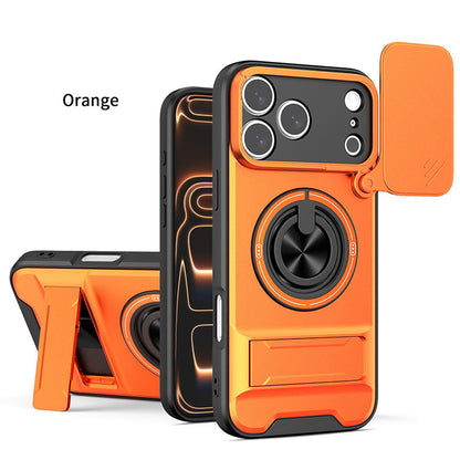 Mecha Push Window iPhone Case – Magnetic Ring Holder, Military-Grade Shockproof Cover