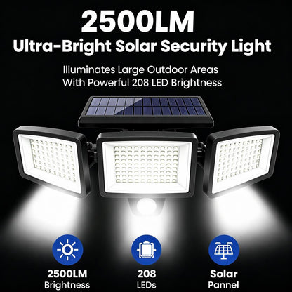 Solar Security Lights, 3-Heads Dimmable IP65 Waterproof