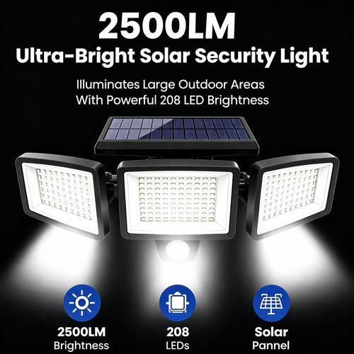 Solar Security Lights, 3-Heads Dimmable IP65 Waterproof
