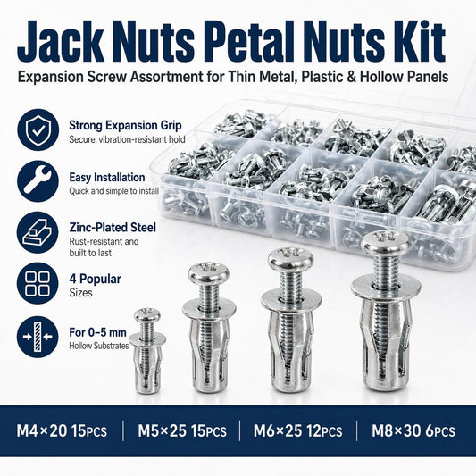 📦 48PCS Jack Nuts Assortment M4/M5/M6/M8 – Petal Nuts for Tin & Billboard