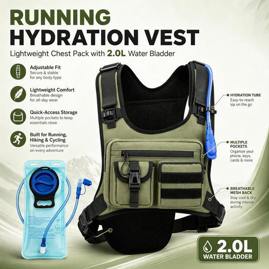 🏃 2.0L Hydration Vest – Lightweight Running Chest Pack for Hiking, Cycling & Marathon