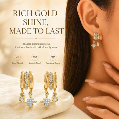 🌟 3-Tier Gold Earrings with Zircon – Perfect Gift for Girls