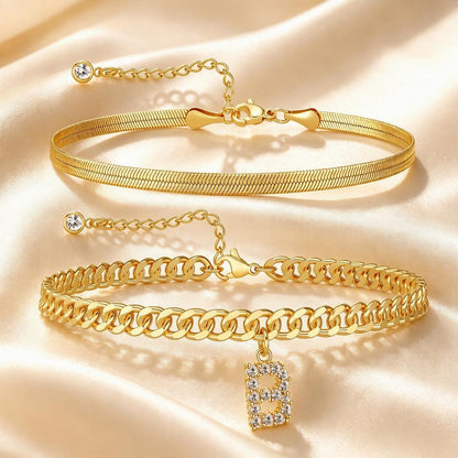 Personalized Initial Anklet – 14K Gold-Plated Waterproof Stackable Letter Charm