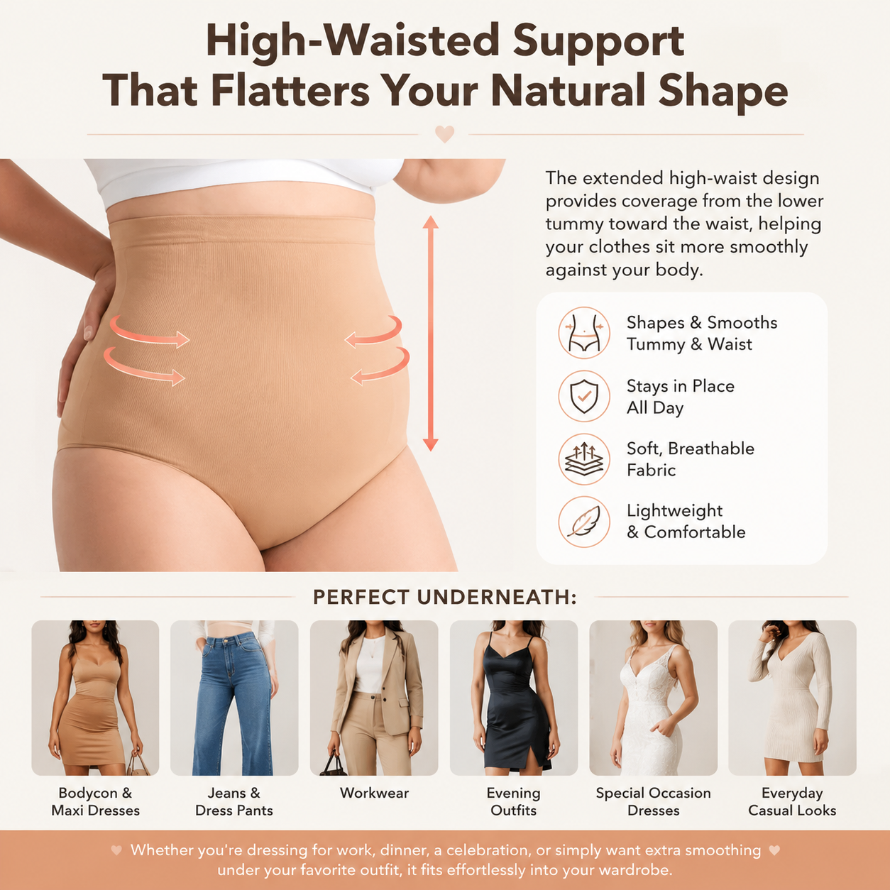 ⬆️ High-Waisted Seamless Shapewear – Anti-Slip, Breathable, Smooth Compress