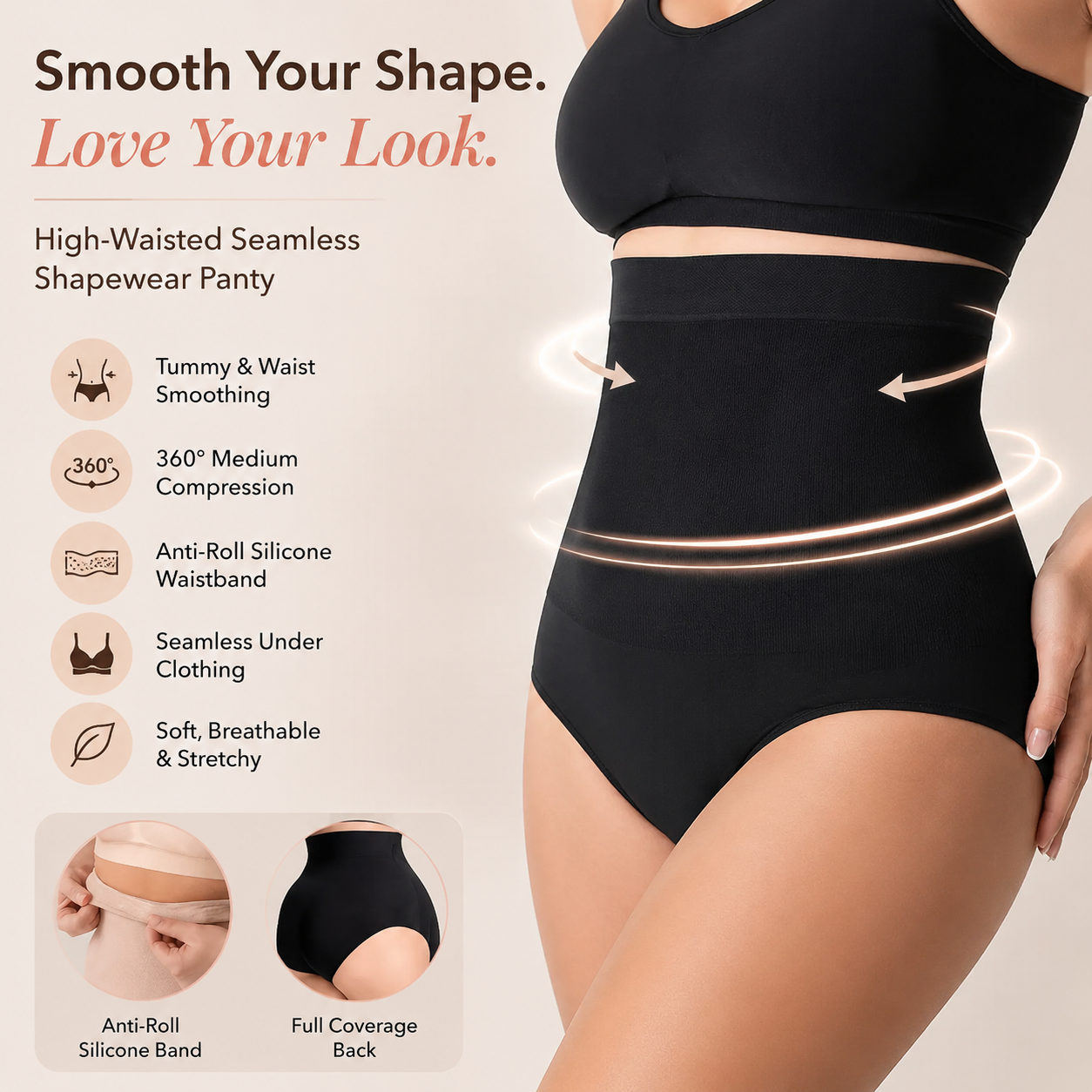 ⬆️ High-Waisted Seamless Shapewear – Anti-Slip, Breathable, Smooth Compress