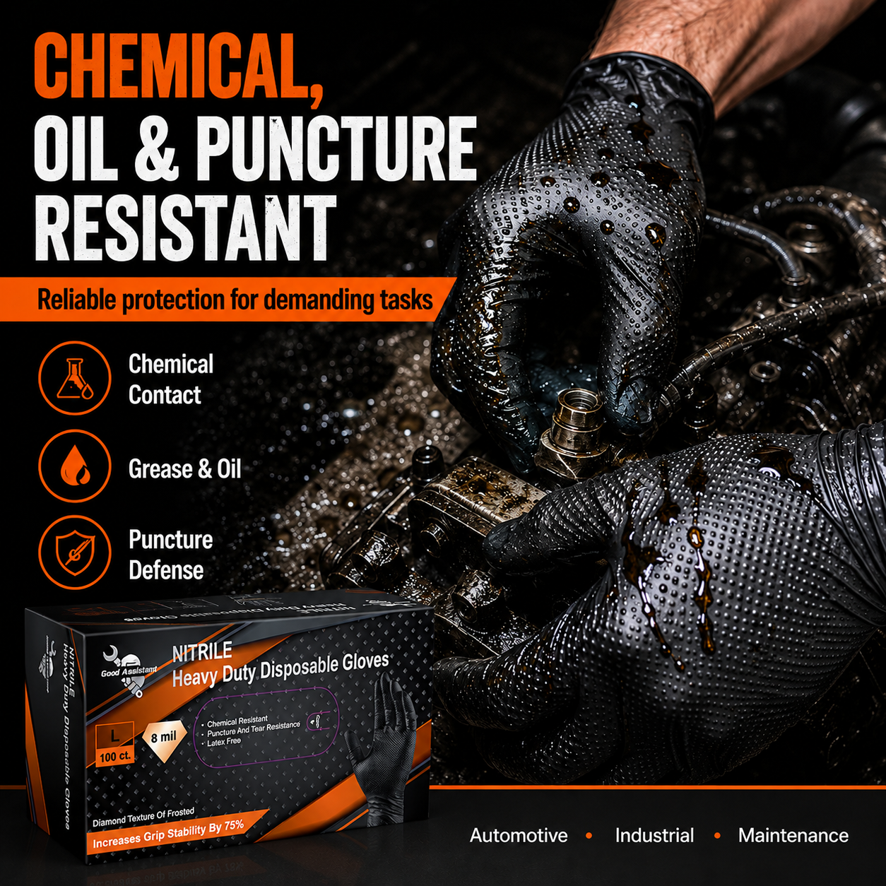 🧤🛡️Diamond-Textured 8Mil Nitrile Gloves – Heavy-Duty Grip, Food-Safe, 100Pcs