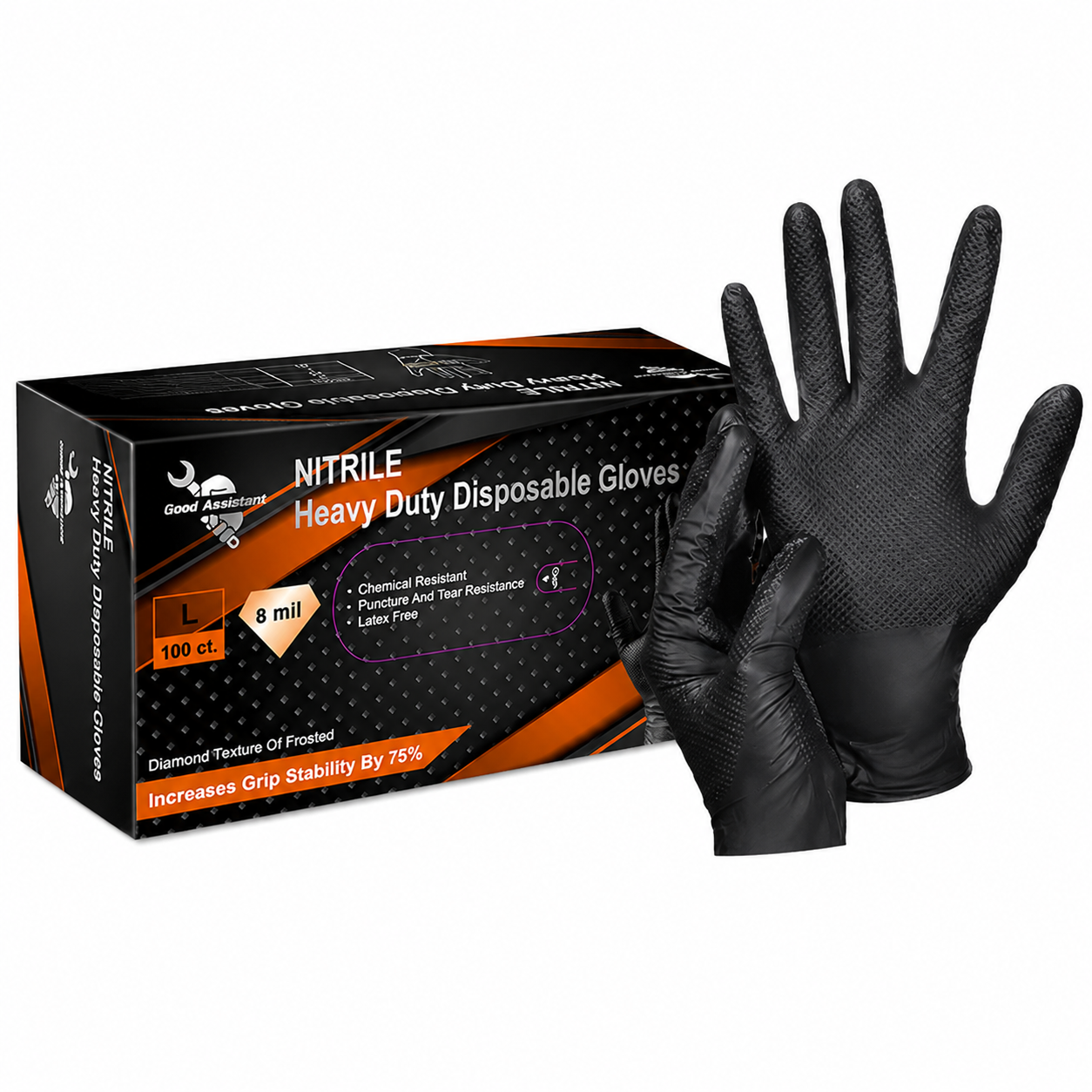 🧤🛡️Diamond-Textured 8Mil Nitrile Gloves – Heavy-Duty Grip, Food-Safe, 100Pcs