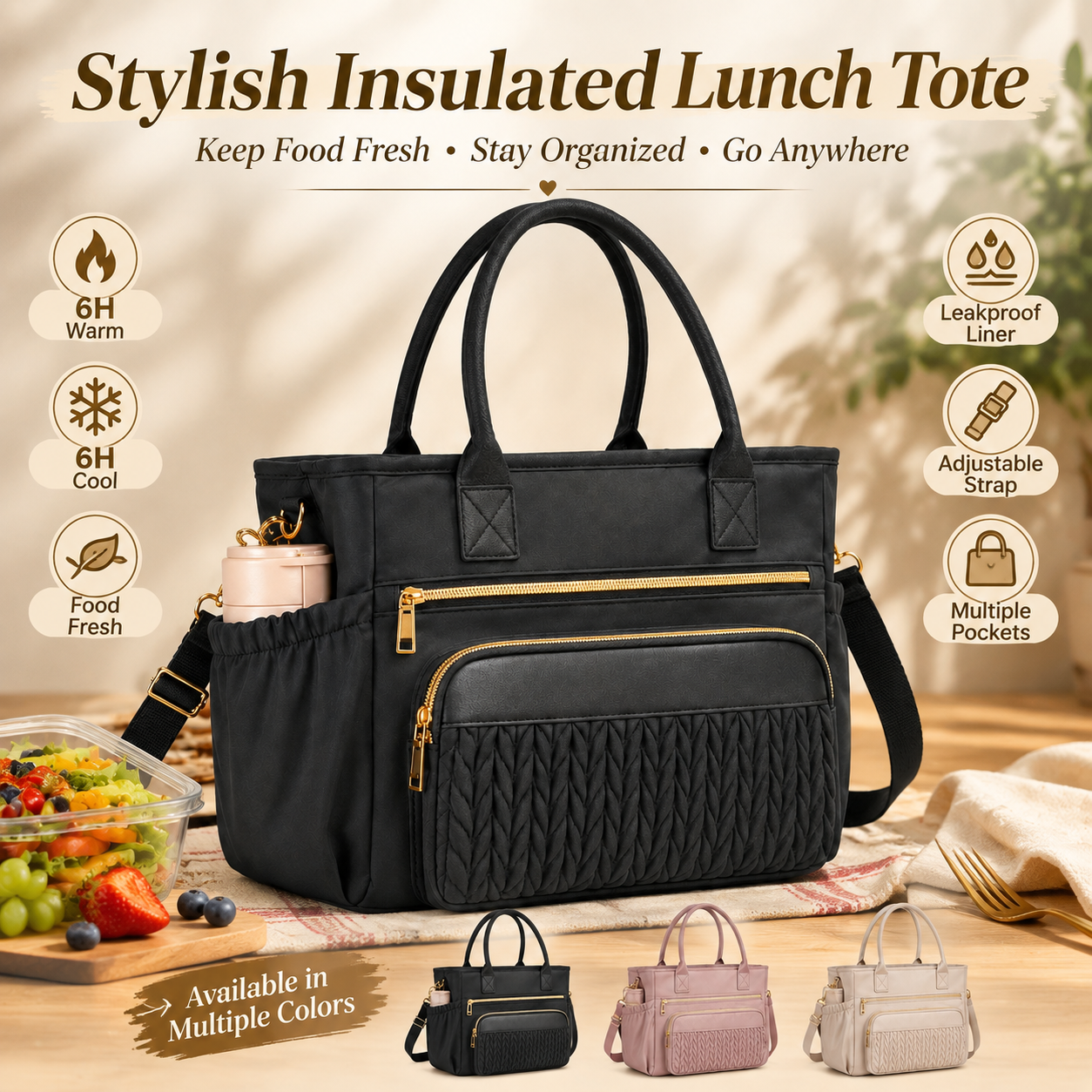 👜 Leakproof Lunch Tote – Straps, Pockets & Chill