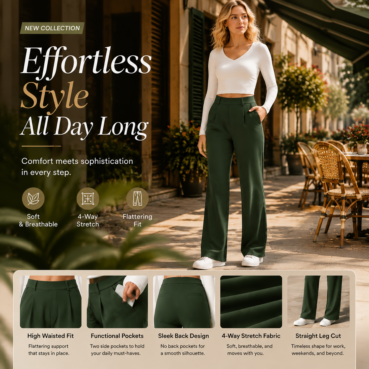 👔 High-Waisted Straight Pants – Pocket & Polished