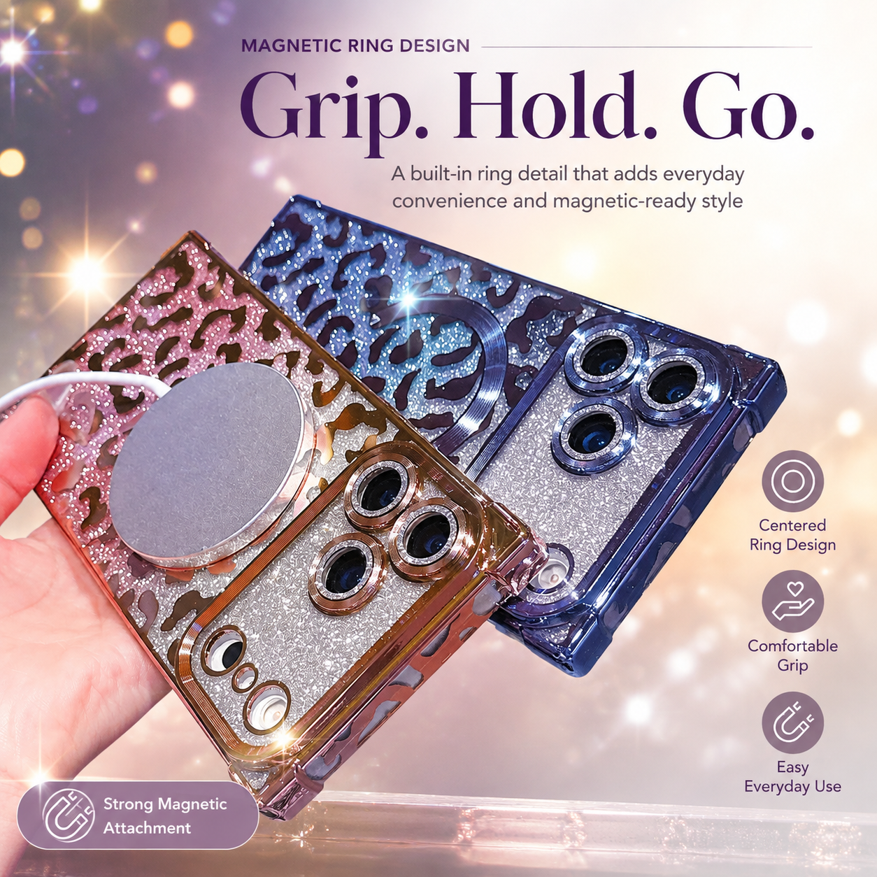 🐆 Glitter Leopard Phone Case – Compatible with iPhone 17 Pro Max/16 Pro/15 Pro/14/13