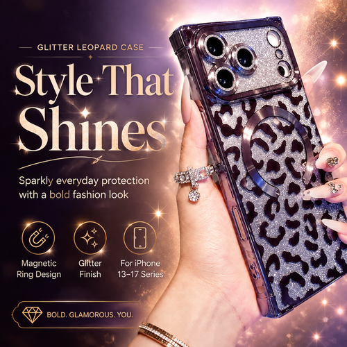 🐆 Glitter Leopard Phone Case – Compatible with iPhone 17 Pro Max/16 Pro/15 Pro/14/13