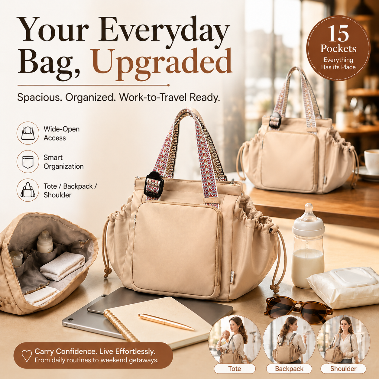 👜 The Ultimate Everyday Tote – 15 Pockets, Work & Diaper Ready