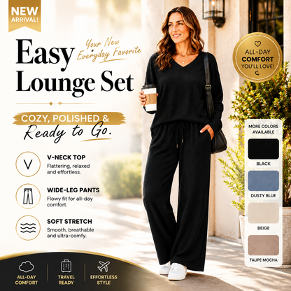 🌸 Effortless V-Neck Lounge Set – Wide Leg, Soft & Stylish