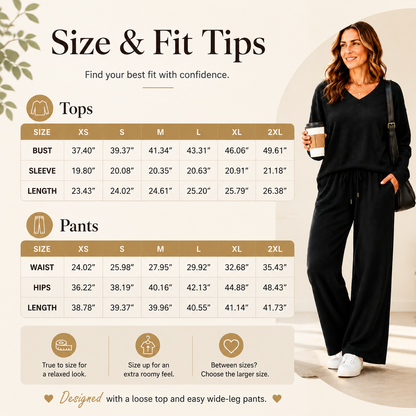🌸 Effortless V-Neck Lounge Set – Wide Leg, Soft & Stylish