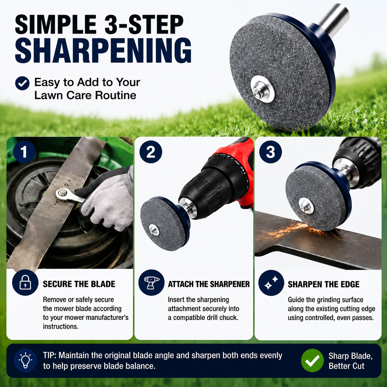 🛠️ Mower Blade Sharpening Attachment – Fits Most Drills, Fast & Simple