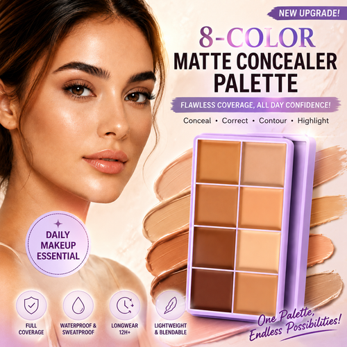 🎨 8-Color Matte Concealer Palette – Waterproof, Full-Coverage for Correction, Contour & Tattoo Cover ✨