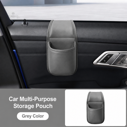 🧰Leather Double-Layer Car Door Storage Pocket – Scratch-Proof Lining, Adhesive-Free, Organizes Keys & Phones