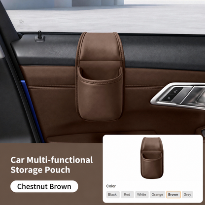 🧰Leather Double-Layer Car Door Storage Pocket – Scratch-Proof Lining, Adhesive-Free, Organizes Keys & Phones