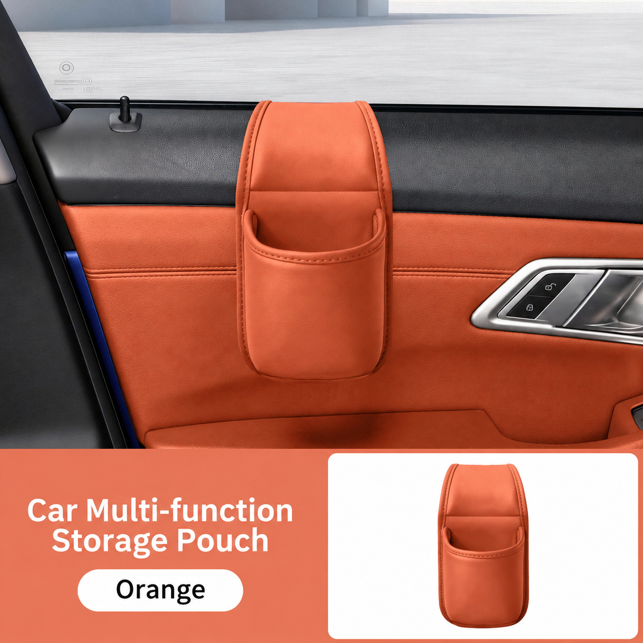 🧰Leather Double-Layer Car Door Storage Pocket – Scratch-Proof Lining, Adhesive-Free, Organizes Keys & Phones