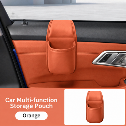 🧰Leather Double-Layer Car Door Storage Pocket – Scratch-Proof Lining, Adhesive-Free, Organizes Keys & Phones