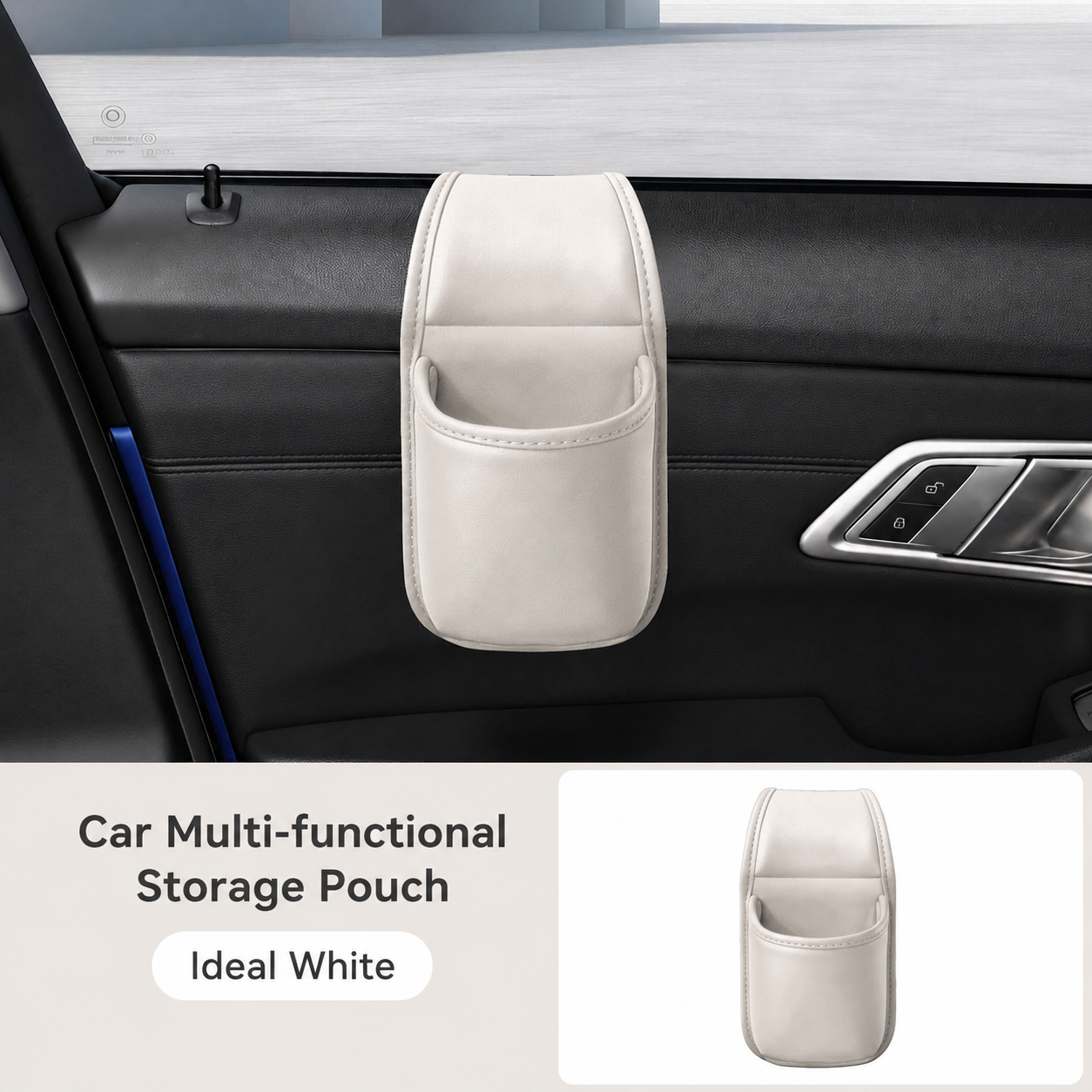 🧰Leather Double-Layer Car Door Storage Pocket – Scratch-Proof Lining, Adhesive-Free, Organizes Keys & Phones