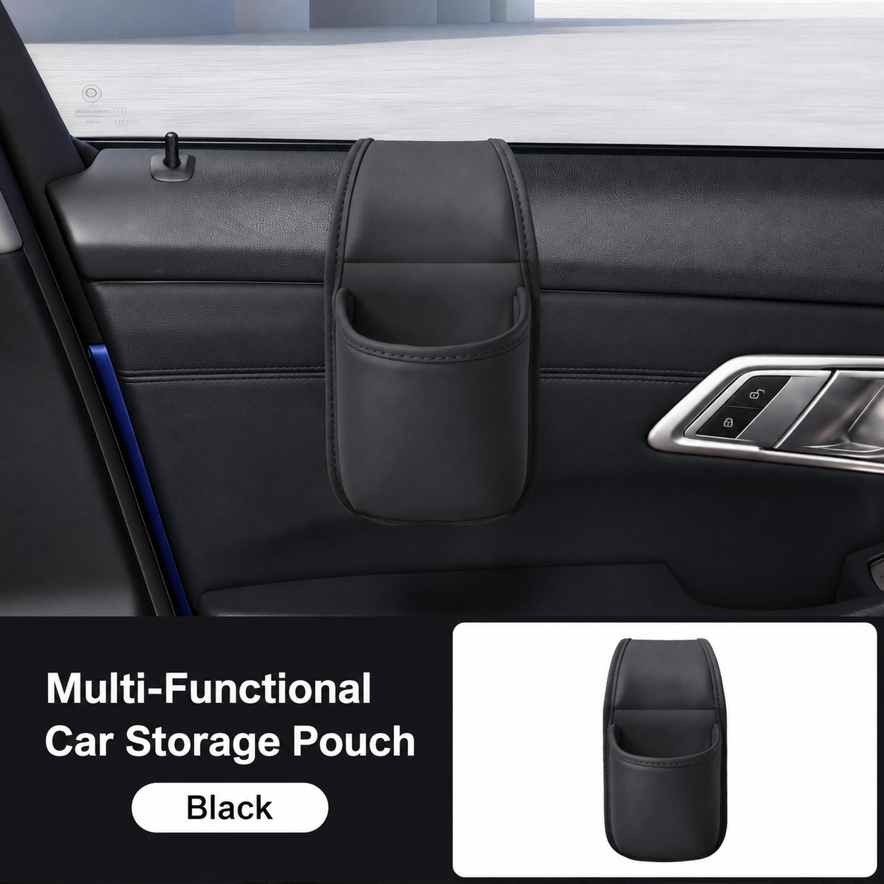 🧰Leather Double-Layer Car Door Storage Pocket – Scratch-Proof Lining, Adhesive-Free, Organizes Keys & Phones