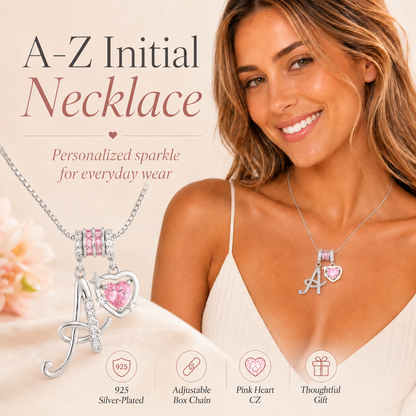 🌸 Dainty 3-Layer Initial Necklace – Silver-Plated Choker with Blush Pink CZ Charm