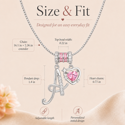 🌸 Dainty 3-Layer Initial Necklace – Silver-Plated Choker with Blush Pink CZ Charm