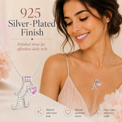 🌸 Dainty 3-Layer Initial Necklace – Silver-Plated Choker with Blush Pink CZ Charm